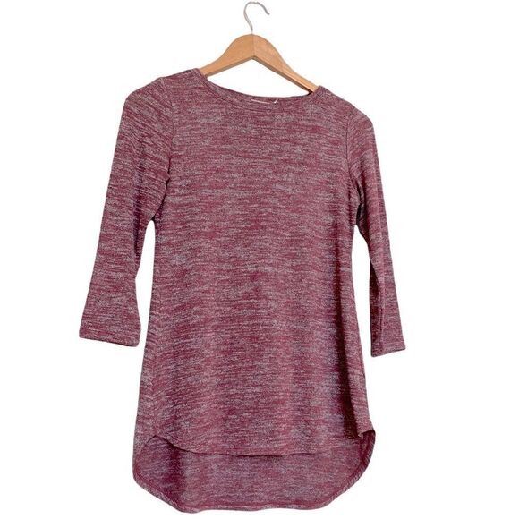 LOGO Lori Goldstein Knit Top Asymmetric Hem XXS Heathered Maroon - Picture 1 of 4